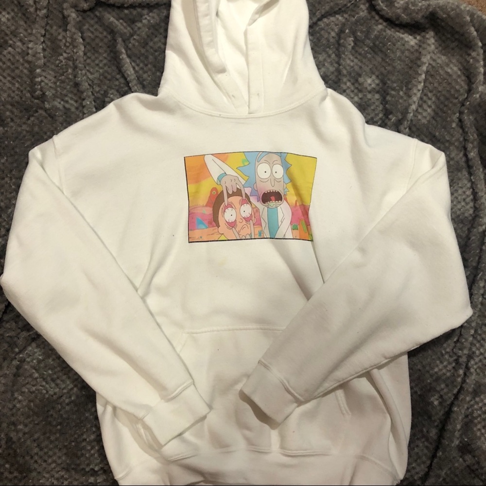 Rick and Morty custom made white hoodie